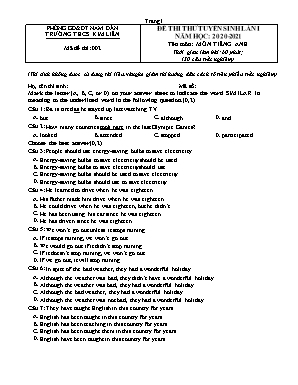 Đề thi thử tuyển sinh lần 1 vào Lớp 10 môn Tiếng Anh - Mã đề 002 - Năm học 2020-2021 - Trường THCS Kim Liên (Có đáp án)